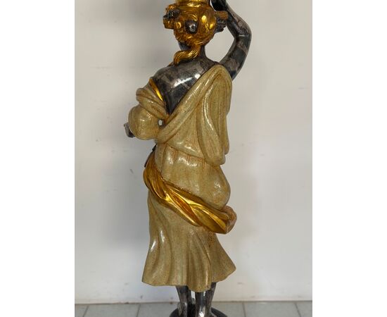 Floor lamp. Moor of Venice, carved, lacquered and gilded wood, 20th century.