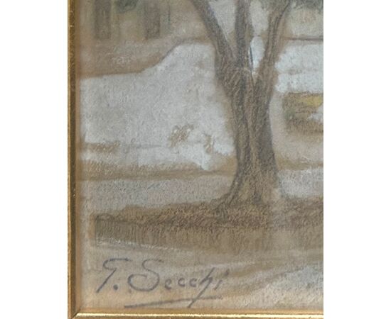 Painting in pastels, pencil, and white lead on paper depicting the Cathedral of Santa Maria del Fiore in Florence. Giovanni Secchi.