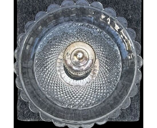 Silver-plated metal centerpiece/fruit bowl with frosted crystal bowl. Christofle. France.