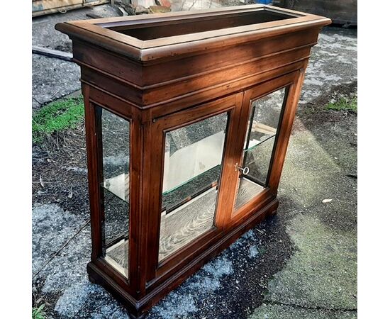 Walnut display cabinet with planter