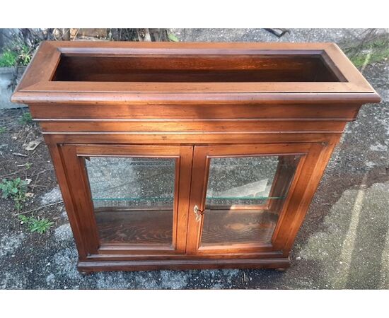 Walnut display cabinet with planter