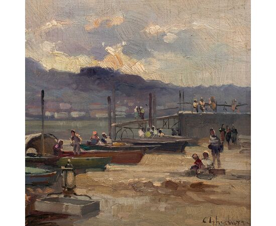 Cesare Gheduzzi (Crespellano 1894 - Torino 1957) - Scena portuale.