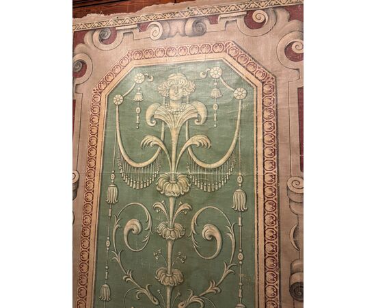 DARB244 - Antique boiserie painted on canvas, 18th century, maximum dimensions cm W 486 x H 260