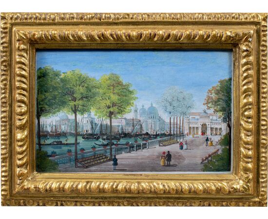Venetian painter (early 19th century) - Venice, view of the gardens with the Coffee House towards the Basilica of S. M. della Salute.