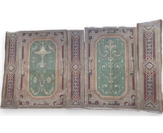 DARB244 - Antique boiserie painted on canvas, 18th century, maximum dimensions cm W 486 x H 260