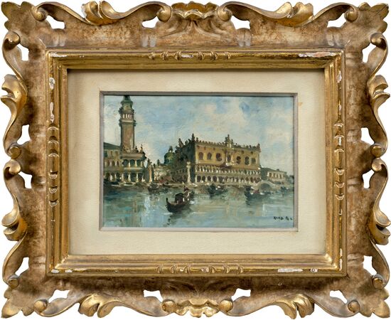 Giovanni Riva (Torino 1890 - Torino 1973) - Venezia, veduta del bacino di S. Marco con Palazzo Ducale.