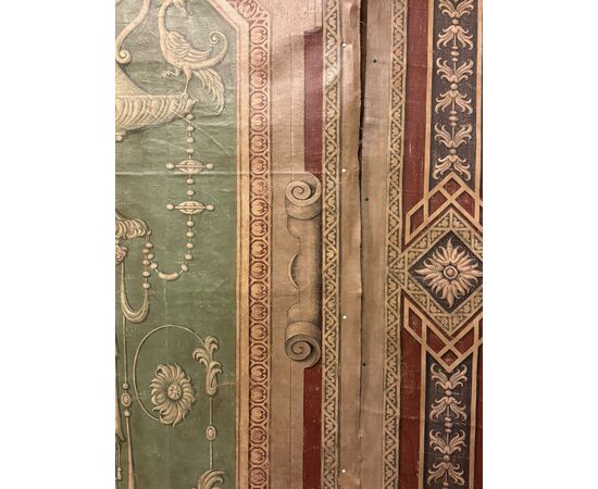 DARB244 - Antique boiserie painted on canvas, 18th century, maximum dimensions cm W 486 x H 260