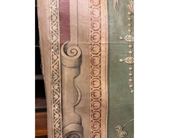 DARB244 - Antique boiserie painted on canvas, 18th century, maximum dimensions cm W 486 x H 260