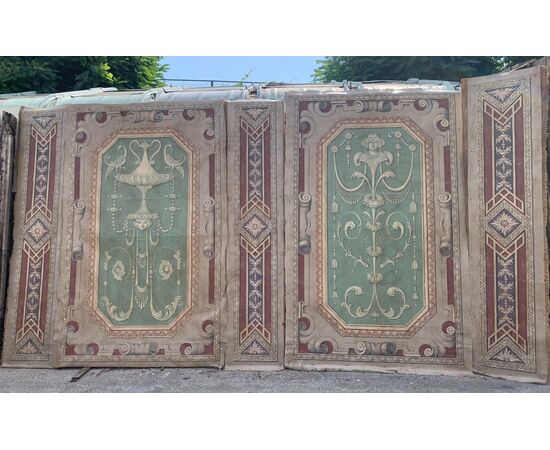 DARB244 - Antique boiserie painted on canvas, 18th century, maximum dimensions cm W 486 x H 260