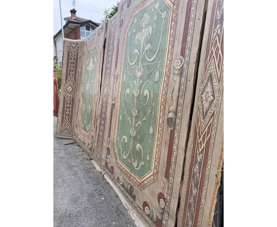 DARB244 - Antique boiserie painted on canvas, 18th century, maximum dimensions cm W 486 x H 260