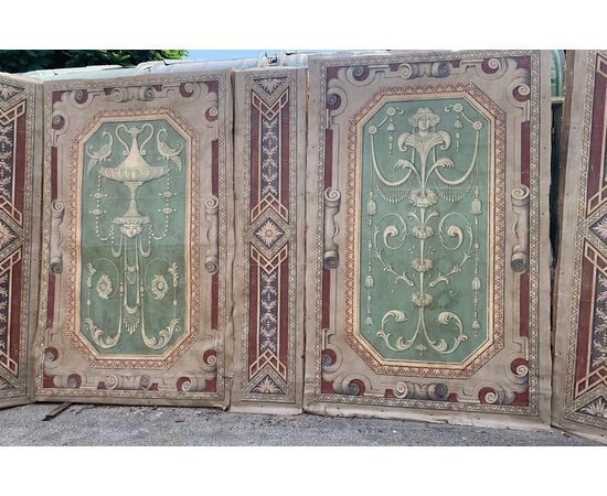 DARB244 - Antique boiserie painted on canvas, 18th century, maximum dimensions cm W 486 x H 260