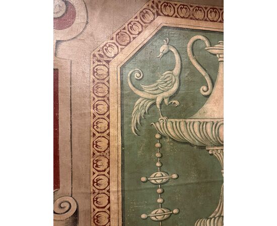 DARB244 - Antique boiserie painted on canvas, 18th century, maximum dimensions cm W 486 x H 260