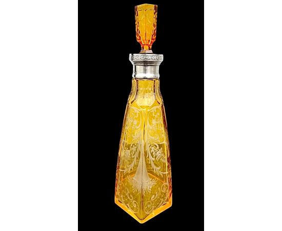 Cut crystal bottle with silver neck. Bohemia.