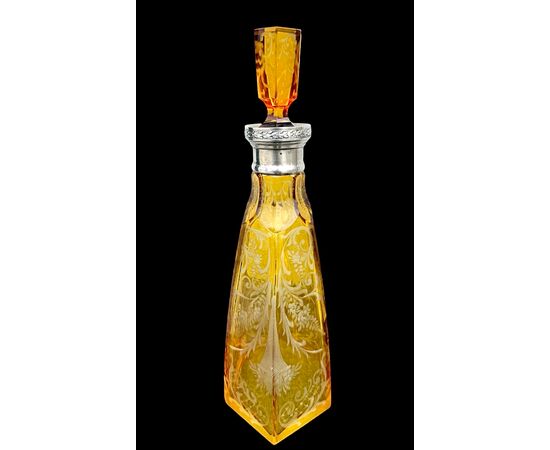 Cut crystal bottle with silver neck. Bohemia.