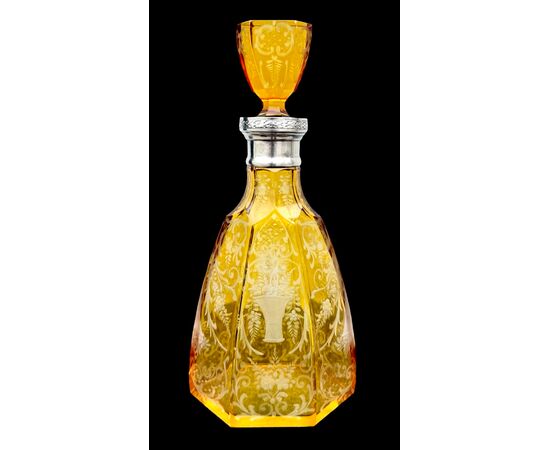 Cut crystal bottle with silver neck. Bohemia.