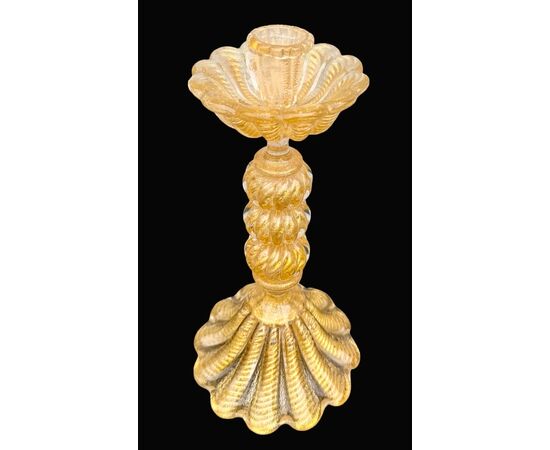 Candeliere in vetro pesante ‘cordonato oro’. Barovier & Toso.Murano.