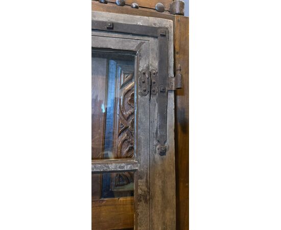 PTI768 - Porta antica a vetri, in noce, epoca '800, luce cm L 83 x H 186