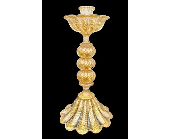Candeliere in vetro pesante ‘cordonato oro’. Barovier & Toso.Murano.
