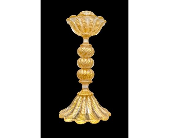 Candeliere in vetro pesante ‘cordonato oro’. Barovier & Toso.Murano.