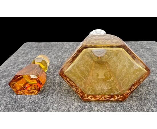 Cut crystal bottle with silver neck. Bohemia.