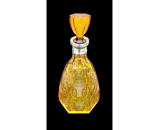 Cut crystal bottle with silver neck. Bohemia.