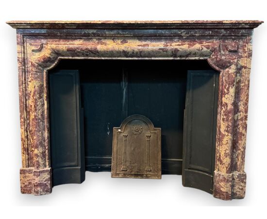 CHM898 - Elegant antique polychrome marble fireplace, 19th century, dimensions cm W 150 x H 110 x D 41