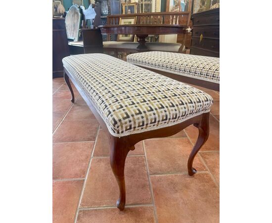 Pair of upholstered walnut benches