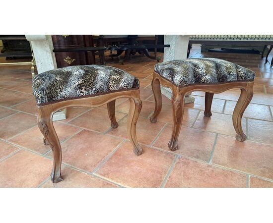 Pair of padded walnut stools