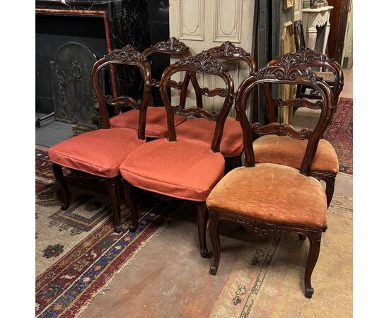 PANC169 - N. 6 sedie Rocaille, epoca '800, misure cm L 50 x P 45 x H 94