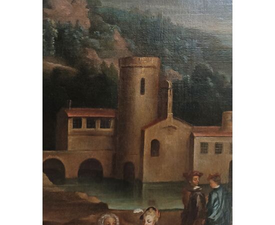 DIPINTO PAESAGGIO CON FIGURE FINE XVIII SECOLO
