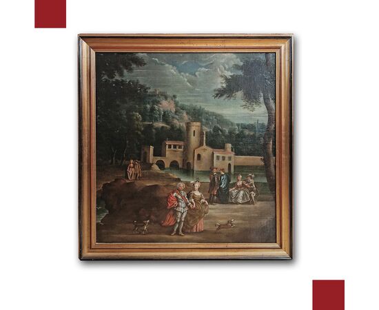 DIPINTO PAESAGGIO CON FIGURE FINE XVIII SECOLO