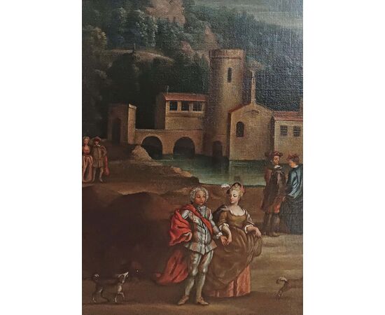 DIPINTO PAESAGGIO CON FIGURE FINE XVIII SECOLO
