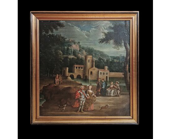 DIPINTO PAESAGGIO CON FIGURE FINE XVIII SECOLO