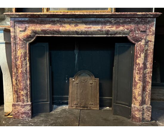 CHM898 - Elegant antique polychrome marble fireplace, 19th century, dimensions cm W 150 x H 110 x D 41