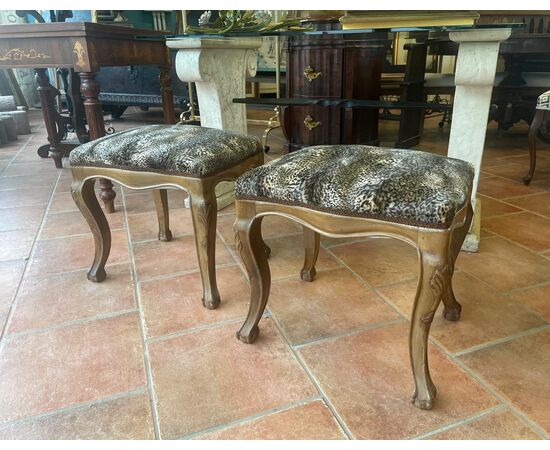 Pair of padded walnut stools