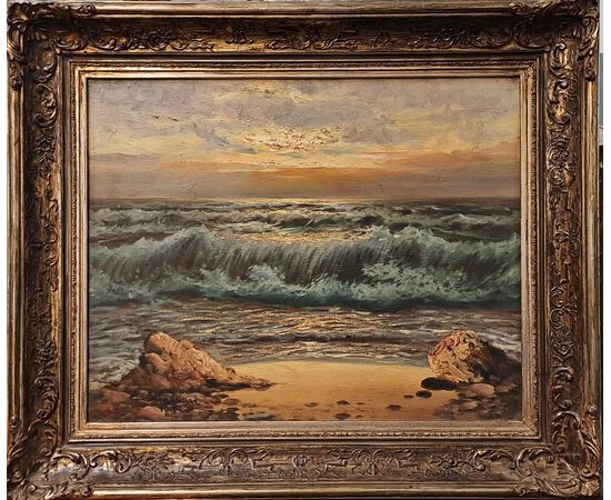 "MARINA AL TRAMONTO - OLIO SU TELA - LICINIO CAMPAGNARI (1920 - 1981)