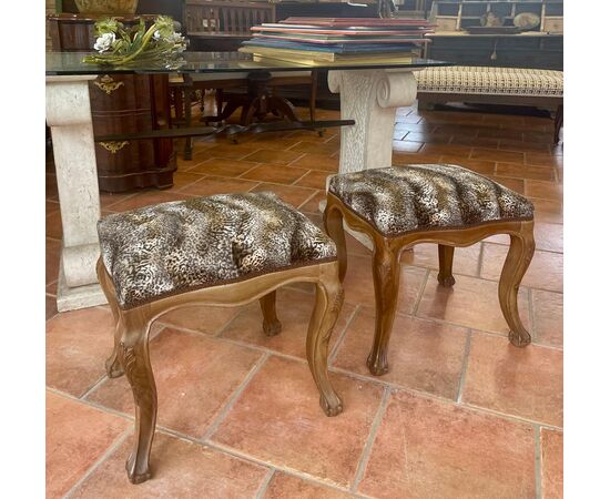 Pair of padded walnut stools
