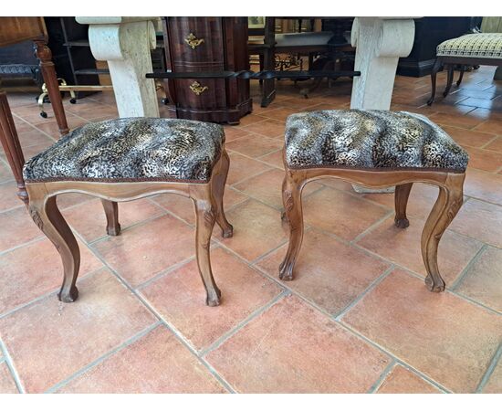 Pair of padded walnut stools