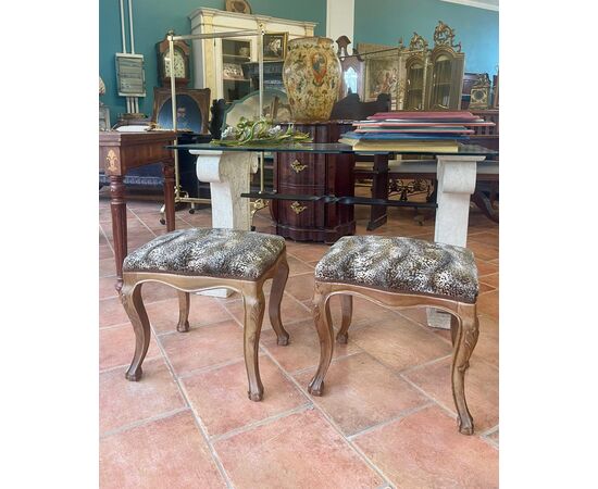 Pair of padded walnut stools