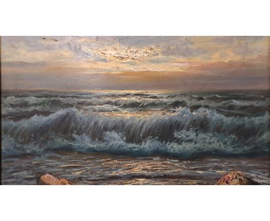 "MARINA AL TRAMONTO - OLIO SU TELA - LICINIO CAMPAGNARI (1920 - 1981)