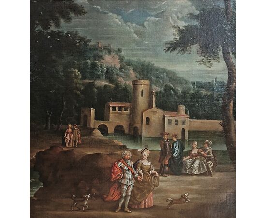 DIPINTO PAESAGGIO CON FIGURE FINE XVIII SECOLO