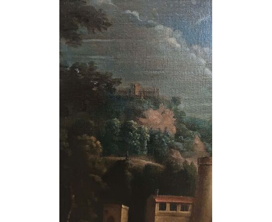 DIPINTO PAESAGGIO CON FIGURE FINE XVIII SECOLO