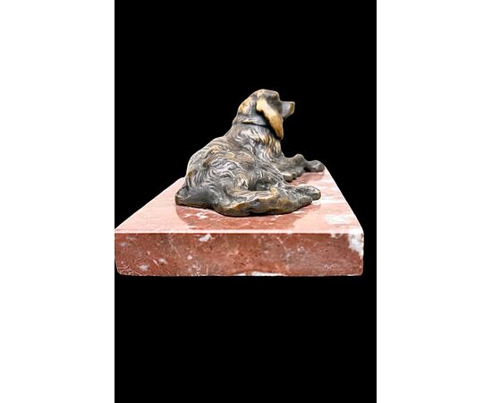Scultura in bronzo raffigurante un cane.Base in marmo.