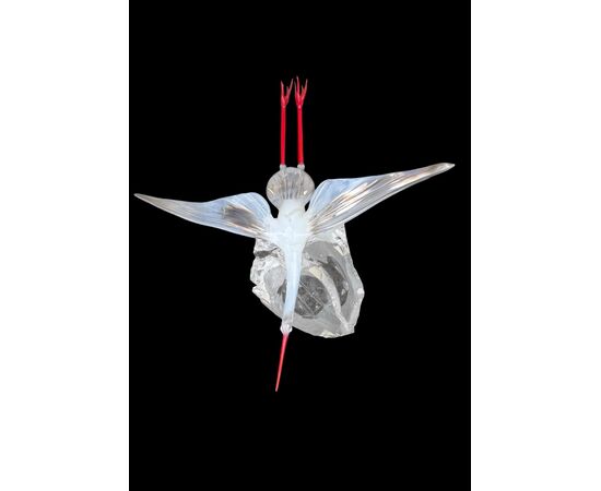 Glass sculpture depicting a stork in flight. Murano.