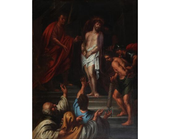 Peter Paul Rubens bottega di, Siegen 1577 - Anversa 1640; Ecce Homo, olio su rame