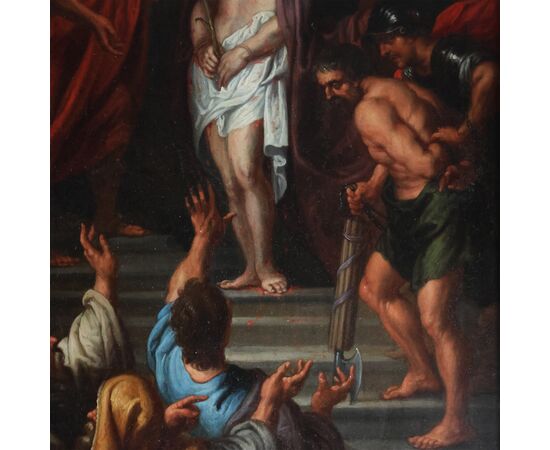 Peter Paul Rubens bottega di, Siegen 1577 - Anversa 1640; Ecce Homo, olio su rame