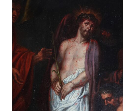 Peter Paul Rubens bottega di, Siegen 1577 - Anversa 1640; Ecce Homo, olio su rame
