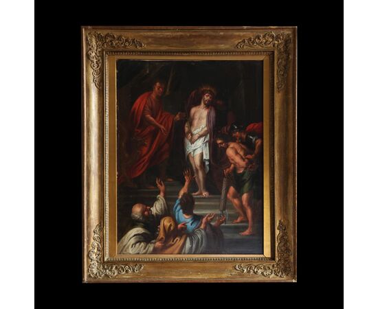 Peter Paul Rubens bottega di, Siegen 1577 - Anversa 1640; Ecce Homo, olio su rame
