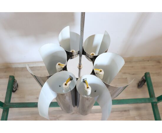 Space Age 6-light steel chandelier, 1970s - NEGOTIABLE PRICE