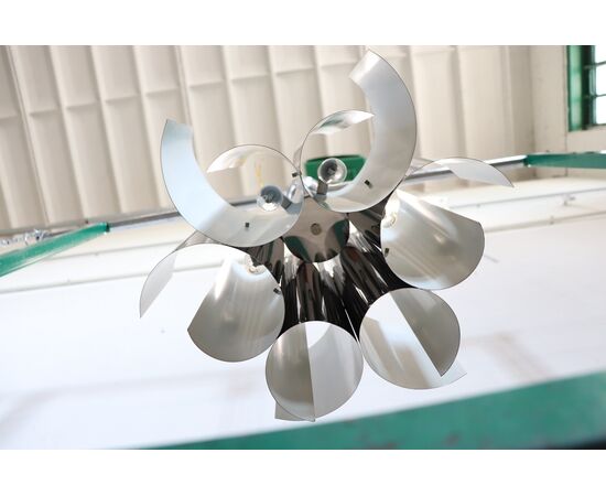 Space Age 6-light steel chandelier, 1970s - NEGOTIABLE PRICE
